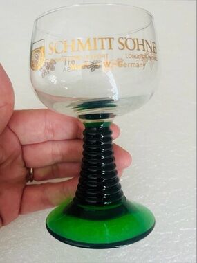 Pair of Roemer / Bockling Green & Clear Wine Glasses / Germany